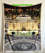 Warm Beige Versace Garden Fountain Printed Flannel Throw Blanket IMG_1397